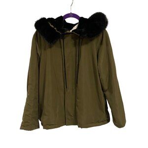 Dylan Tara Hooded Zip‎ Up Green Jacket w/Faux Fur Detachable Hood Size M NWT